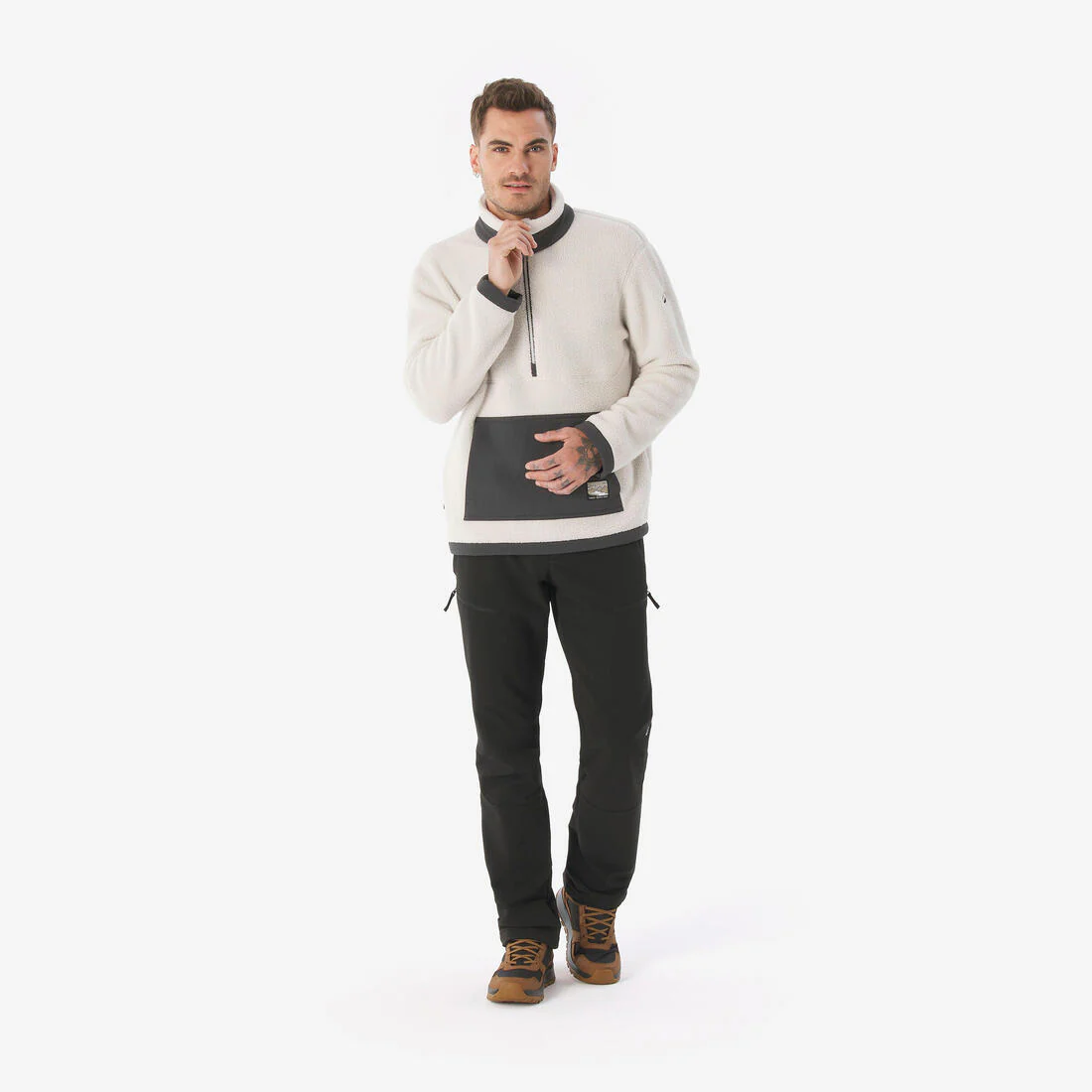 Forro polar senderismo montaña sherpa hombre - MH100 1/2 cremallera beige - Image 21