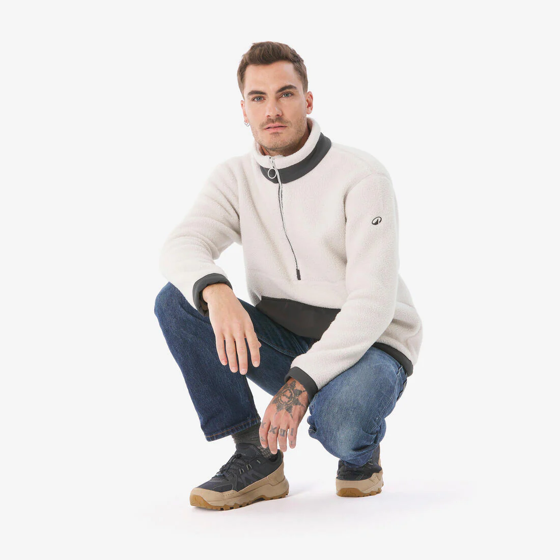Forro polar senderismo montaña sherpa hombre - MH100 1/2 cremallera beige - Image 23