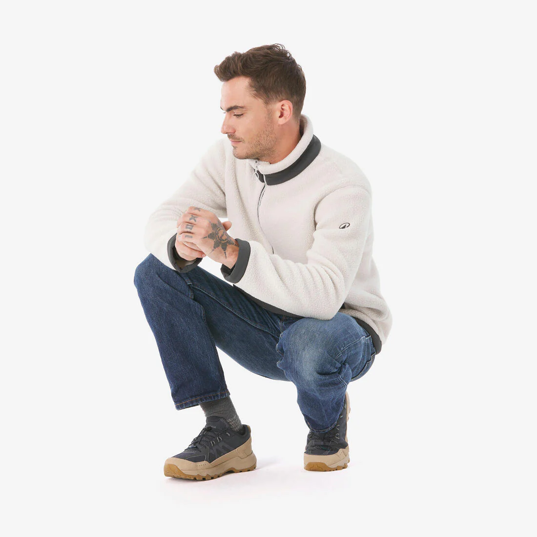 Forro polar senderismo montaña sherpa hombre - MH100 1/2 cremallera beige - Image 24