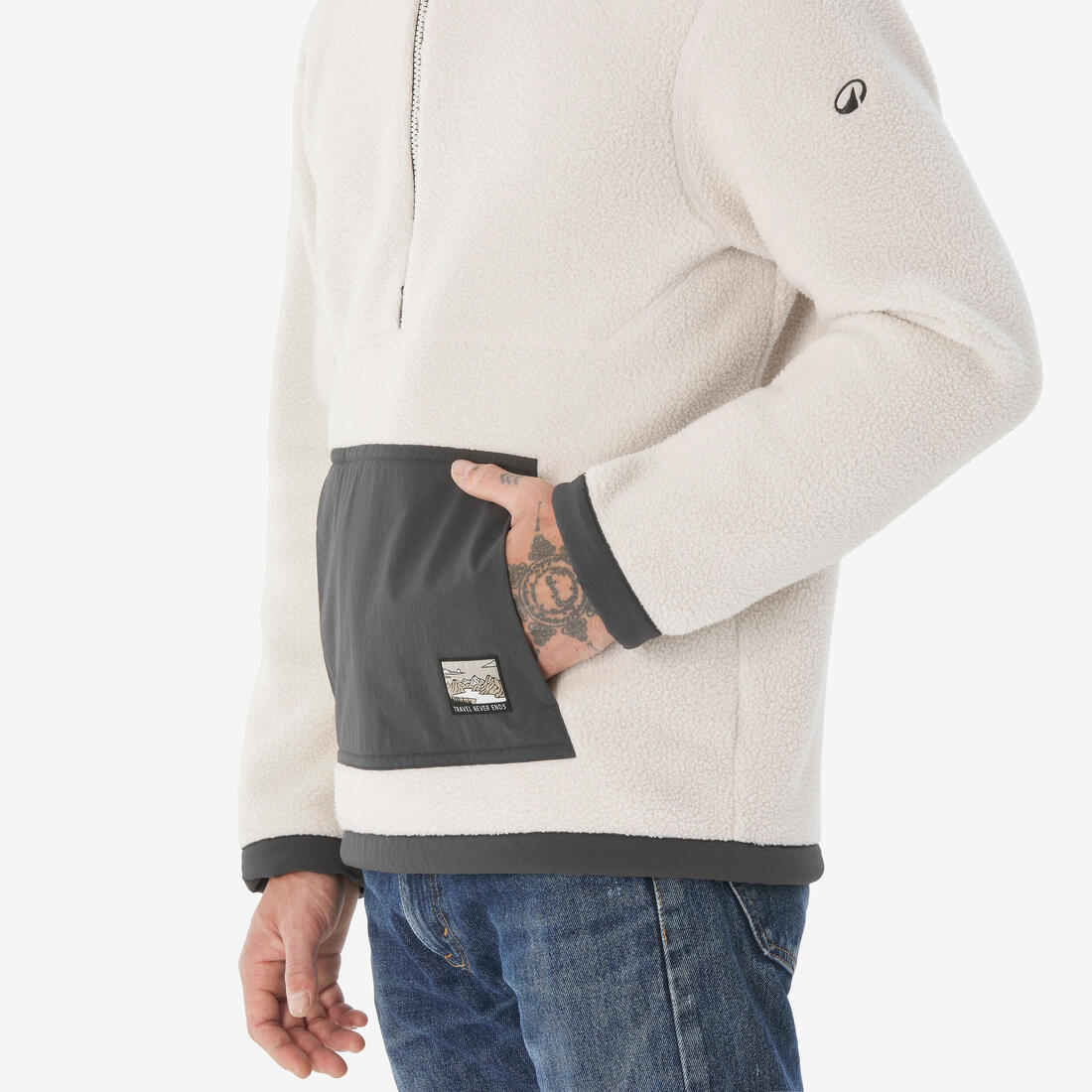 Forro polar senderismo montaña sherpa hombre - MH100 1/2 cremallera beige - Image 7