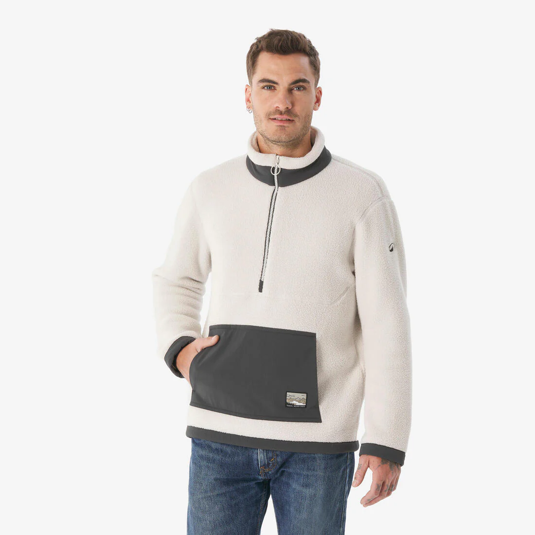 Forro polar senderismo montaña sherpa hombre - MH100 1/2 cremallera beige - Image 8