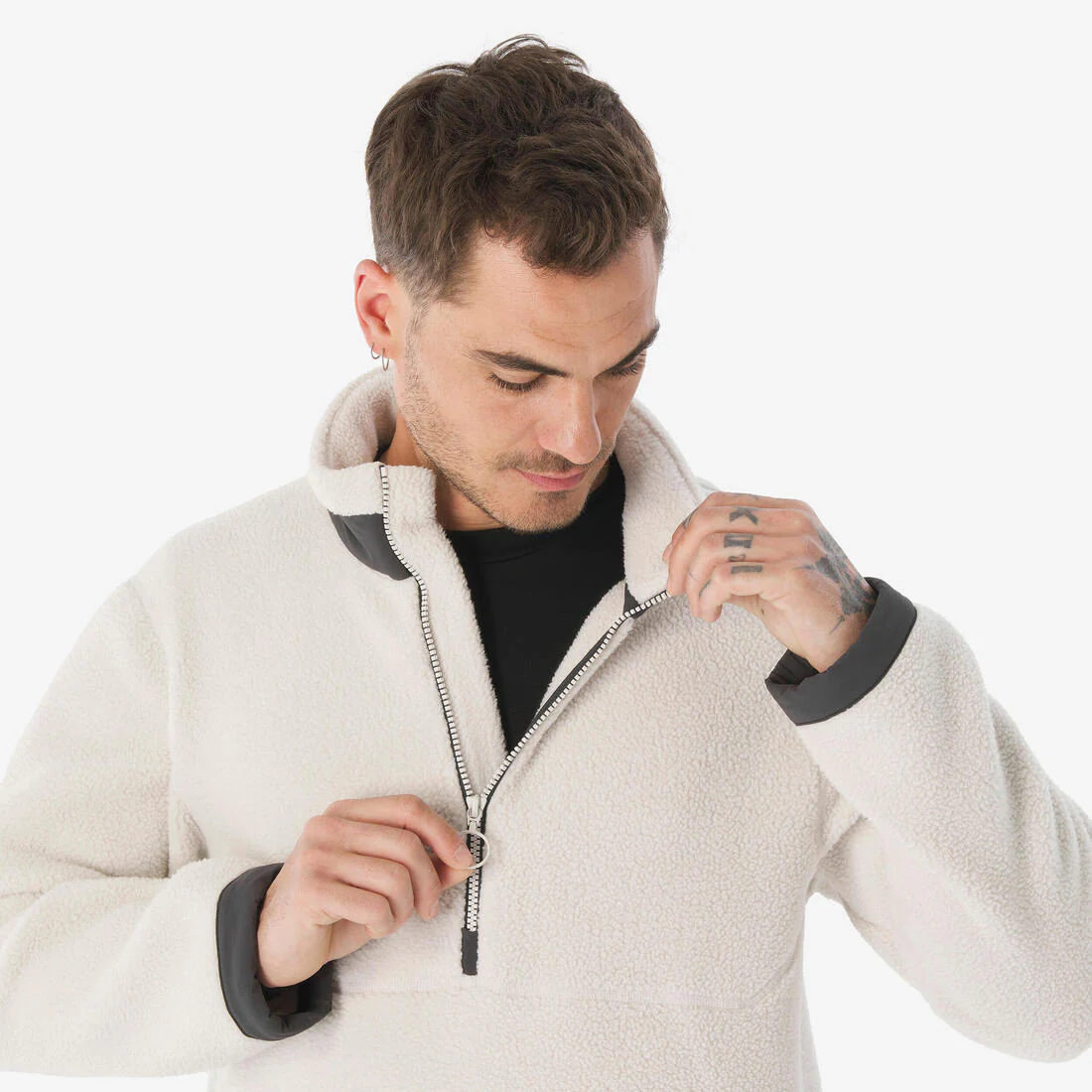 Forro polar senderismo montaña sherpa hombre - MH100 1/2 cremallera beige - Image 9