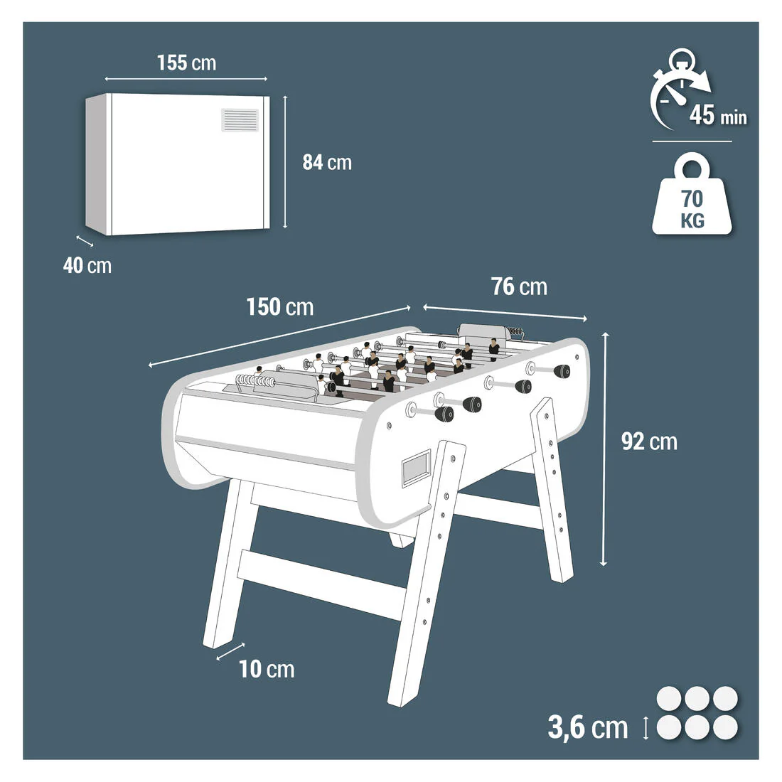 Futbolito de madera de interior - BF 500 campo gris - Image 2