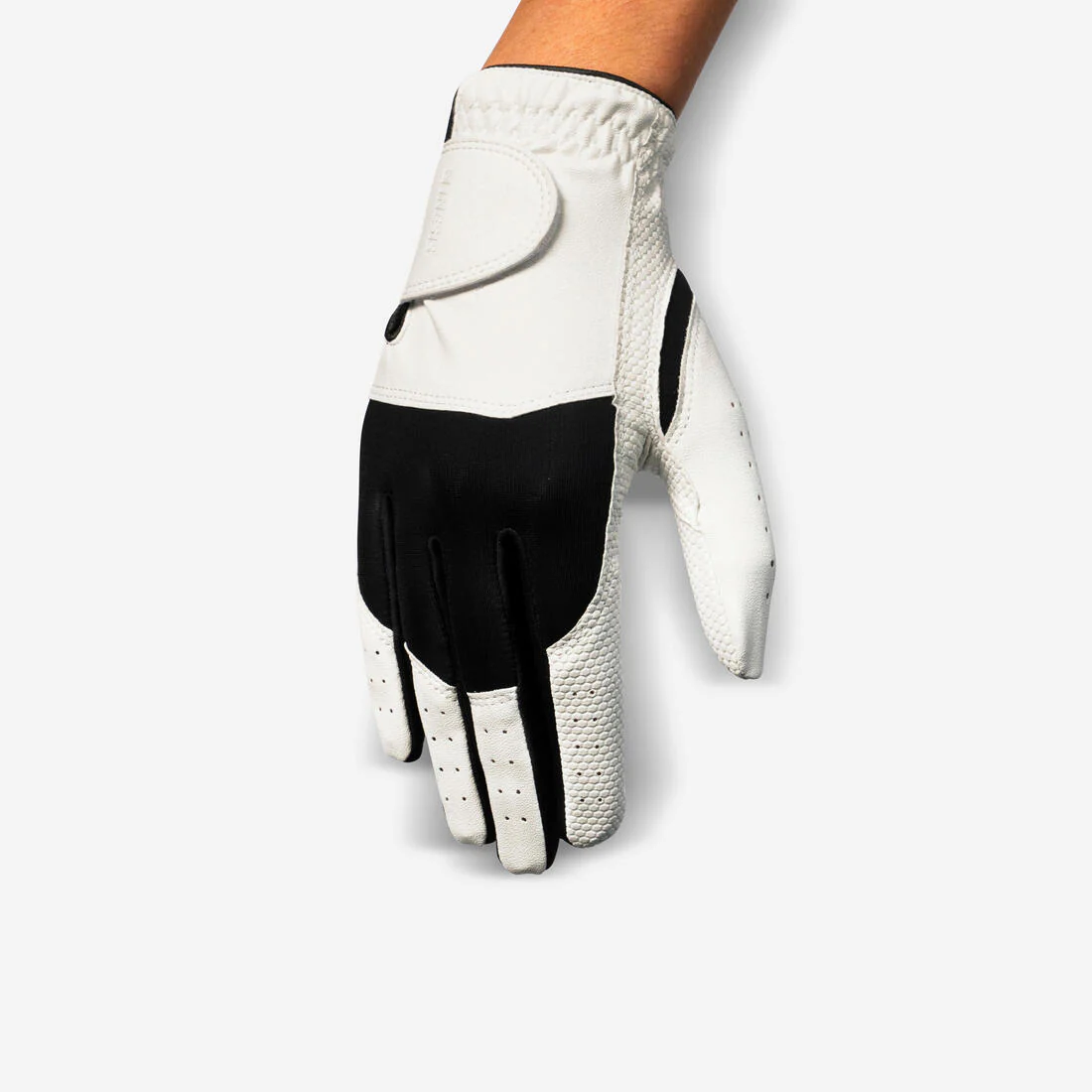 Guante de golf zurdo blanco con negro para mujer Resistance 100