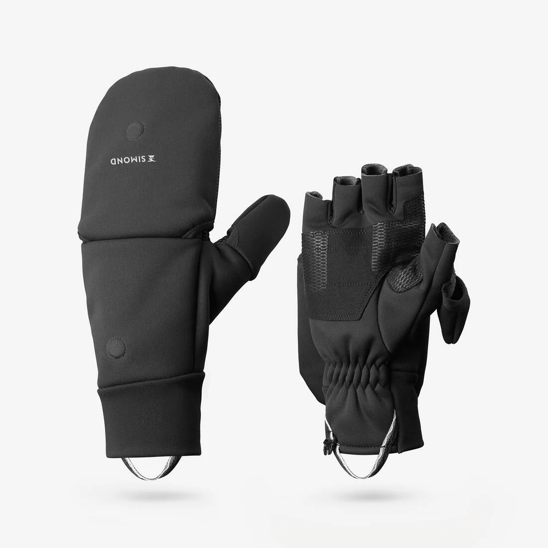 Guantes convertibles de trekking cálidos y rompevientos negros para adulto MT900