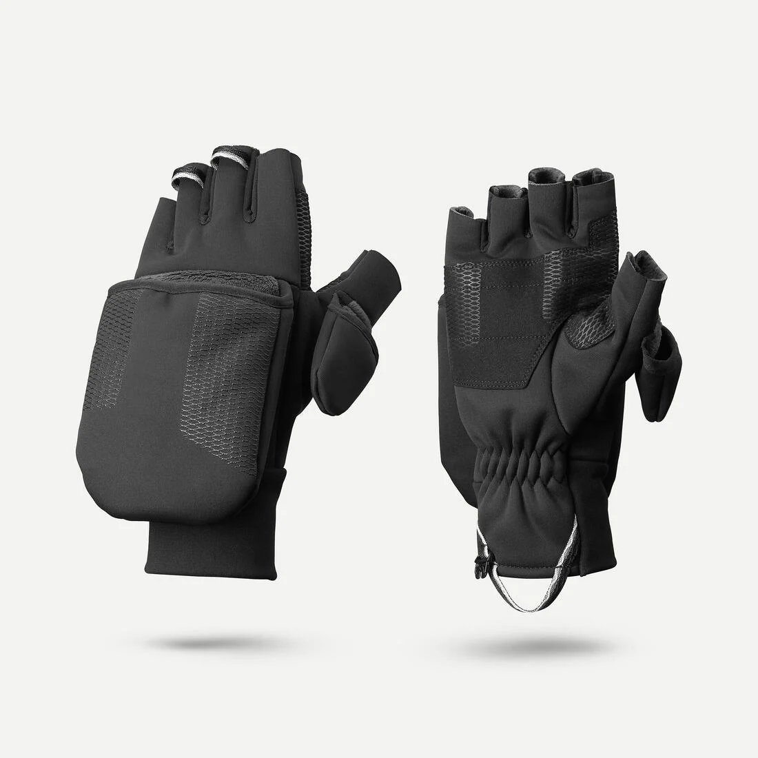 Guantes convertibles de trekking cálidos y rompevientos negros para adulto MT900 - Image 2