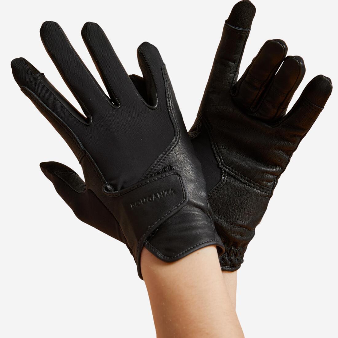 Guantes de equitación de piel negros para adulto