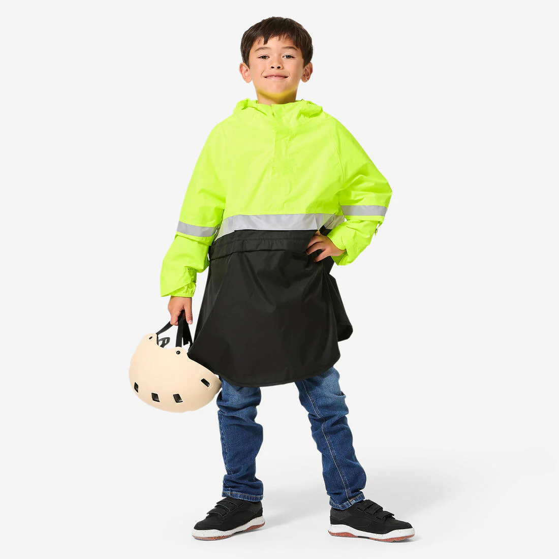 Impermeable poncho de ciclismo negro con amarillo fluorescente para niños