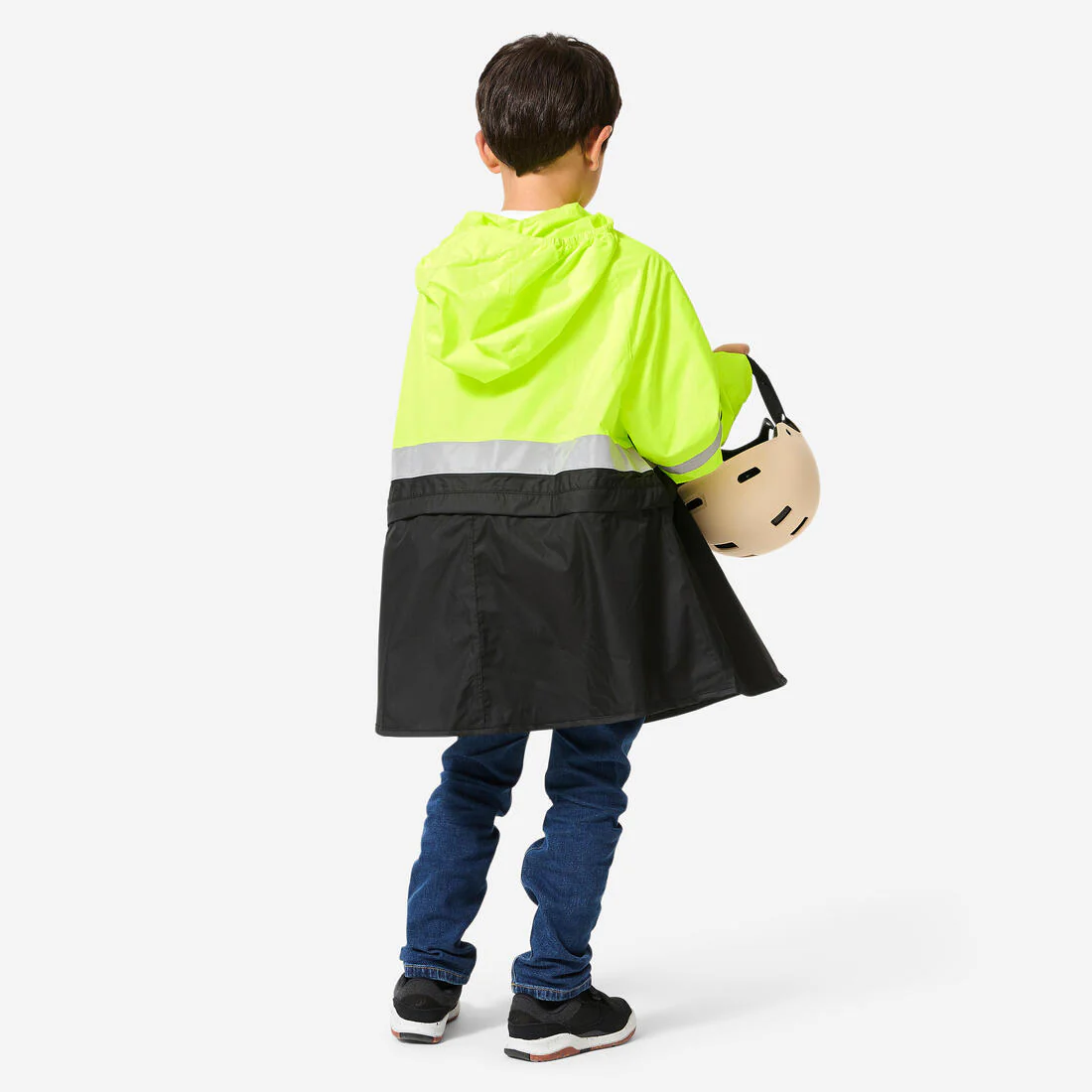 Impermeable poncho de ciclismo negro con amarillo fluorescente para niños - Image 2
