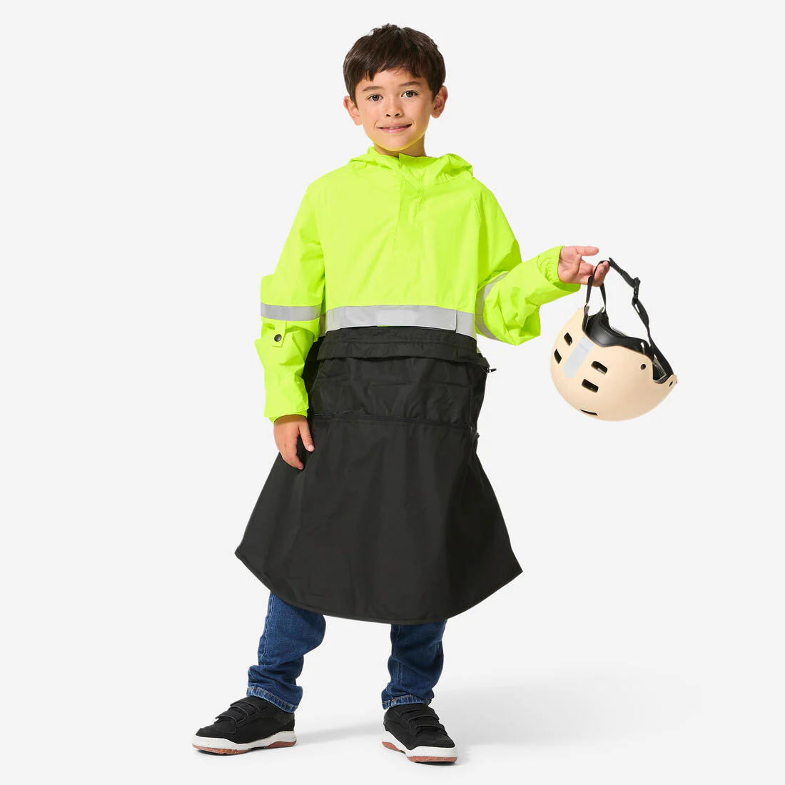Impermeable poncho de ciclismo negro con amarillo fluorescente para niños - Image 4