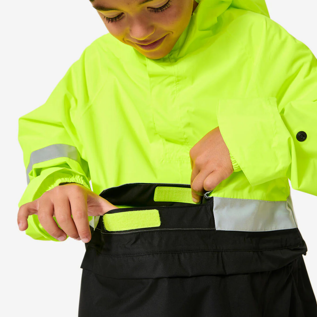 Impermeable poncho de ciclismo negro con amarillo fluorescente para niños - Image 9