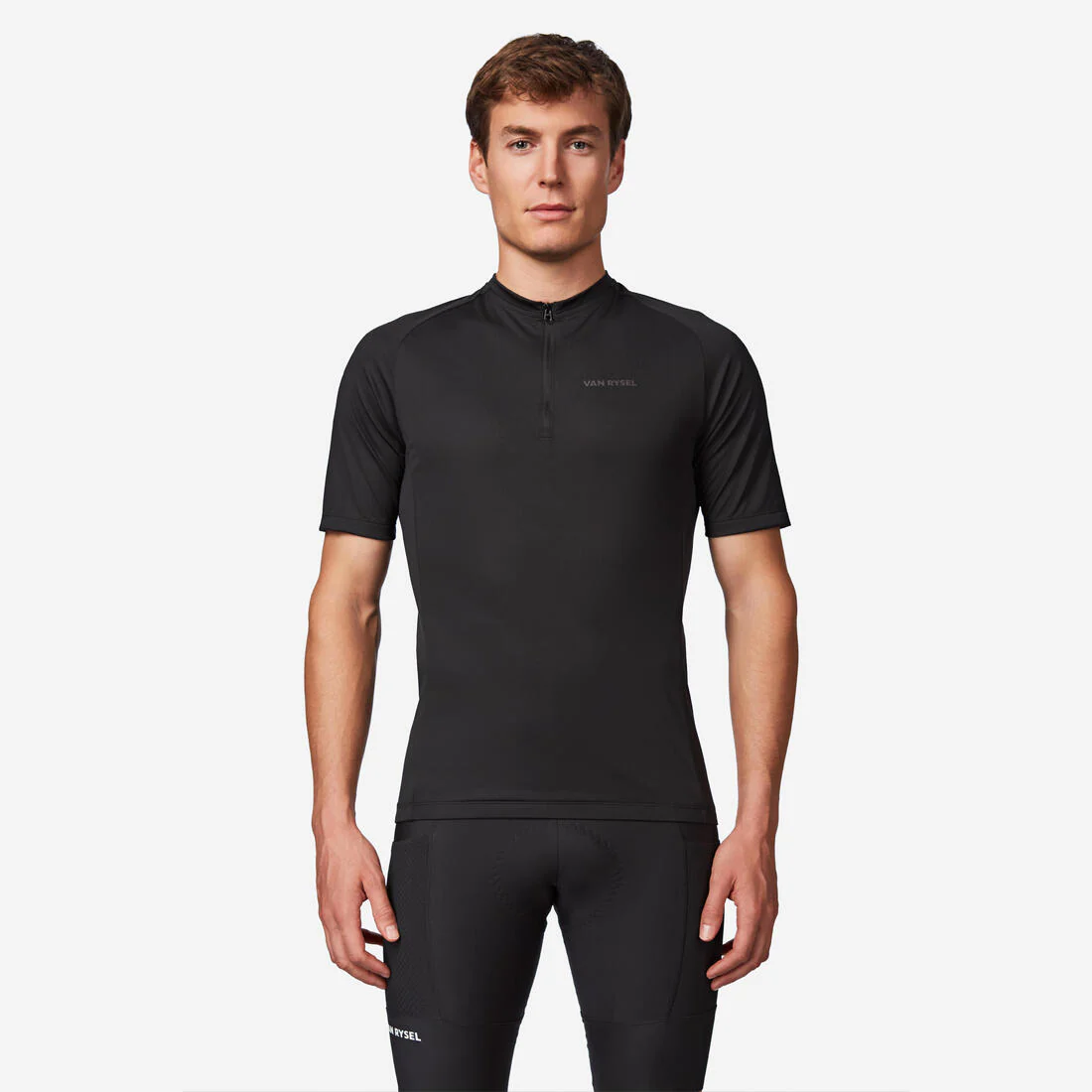 Jersey de Ciclismo Carretera Essential Hombre Negro Manga Corta Verano