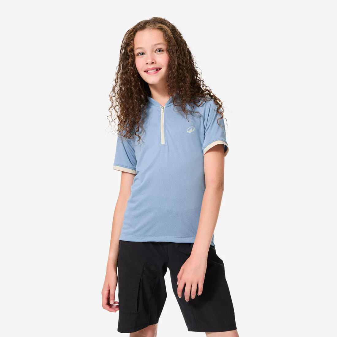 Jersey de ciclismo de manga corta beige para niños de 7 a 11 años 500