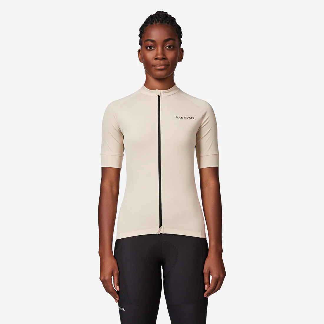 Jersey de ciclismo en carretera de manga corta beige para mujer Discover