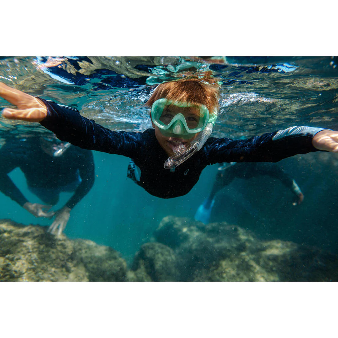 Kit de buceo con máscara y tubo de snorkel con válvula verde para niños 100 - Image 11