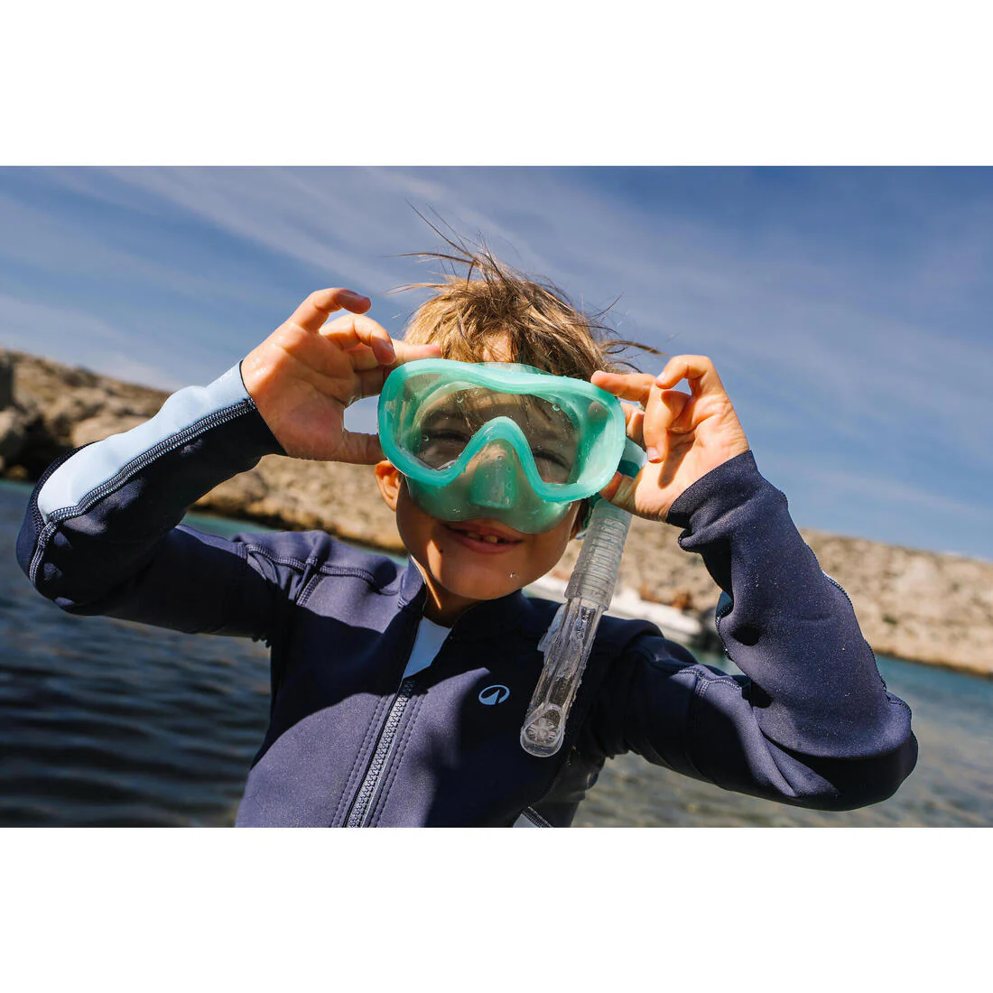 Kit de buceo con máscara y tubo de snorkel con válvula verde para niños 100 - Image 14