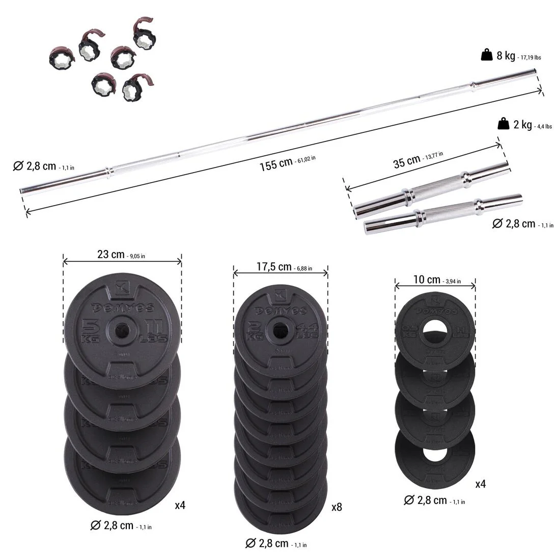 Kit de musculación de 50 kg con mancuernas y barra - Image 3