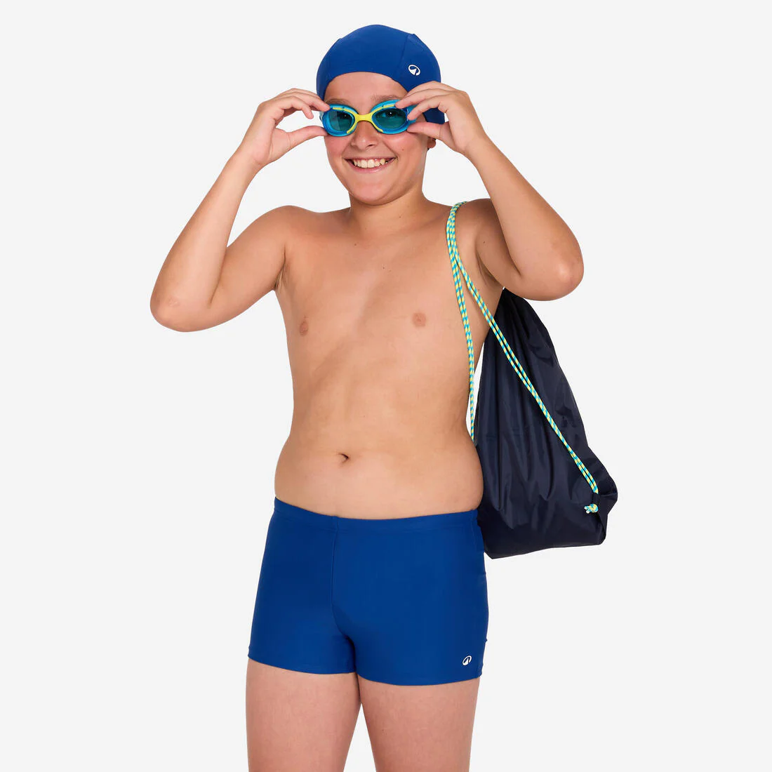 Kit de natación de traje de baño, lentes, gorro y bolsa azul 100para niño 100 - Image 3