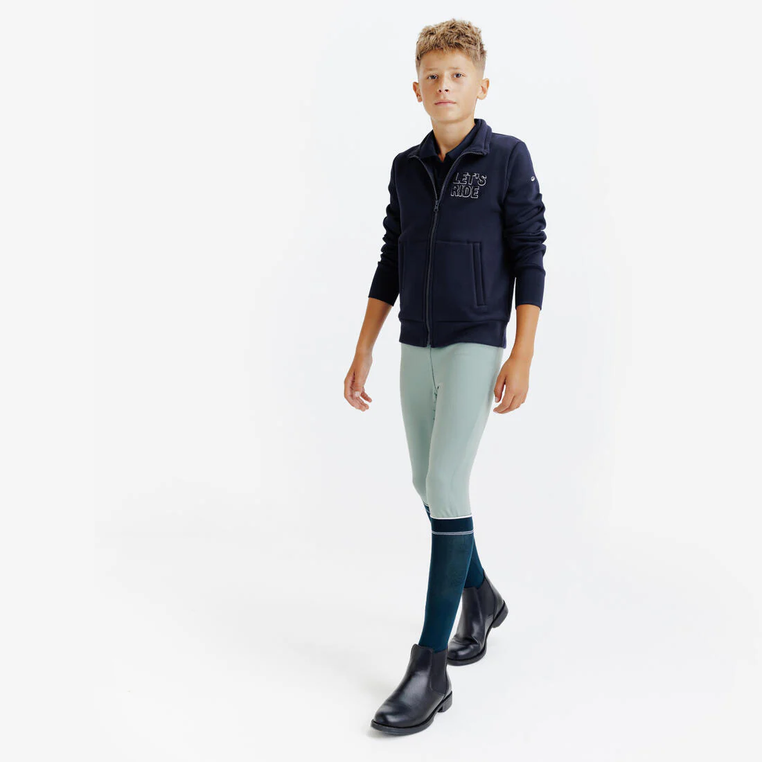 Leggings de equitación con full grip azul con para niños 500 - Image 6