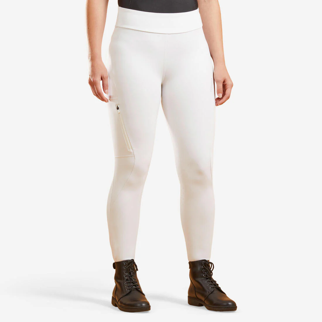 Leggings de equitación de competencia blancos para mujer 500 Fullgrip