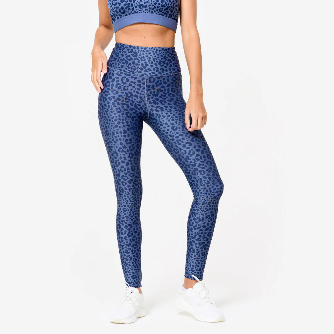 Leggings de fitness de tiro alto gris jaspeado con estampado para mujer
