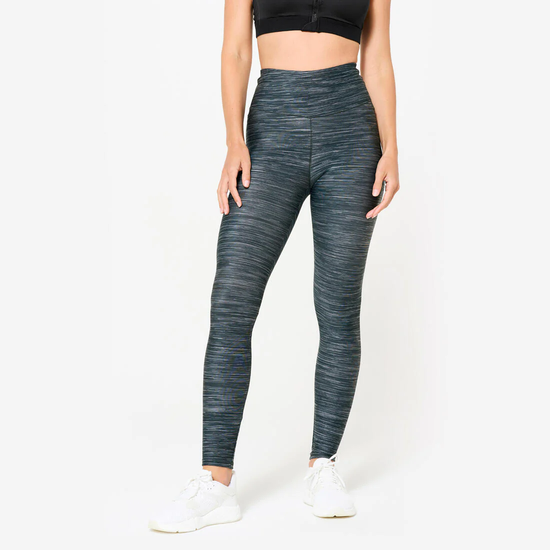 Leggings de fitness de tiro alto gris jaspeado con estampado para mujer - Image 2