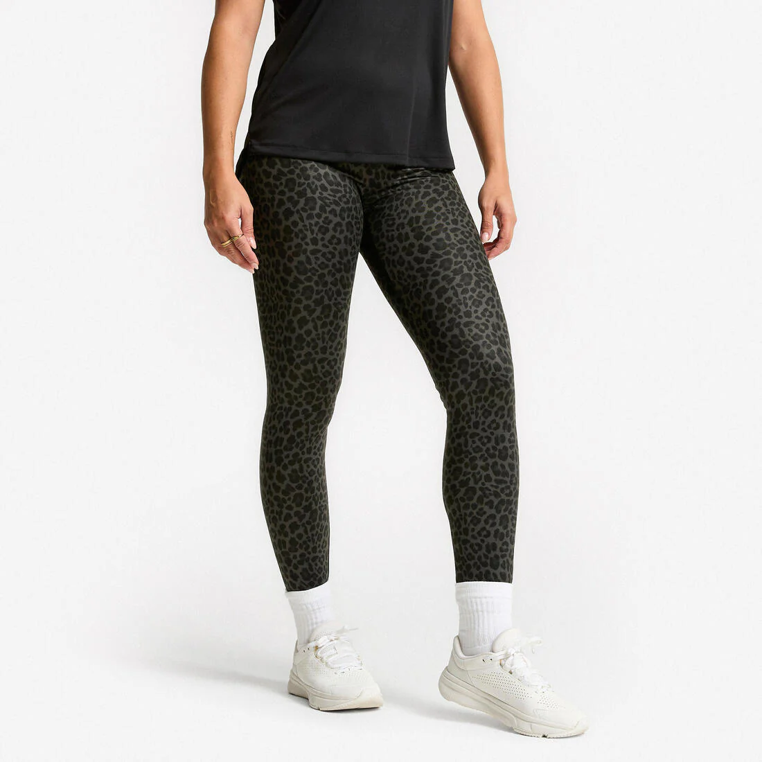 Leggings de fitness de tiro alto gris jaspeado con estampado para mujer - Image 3