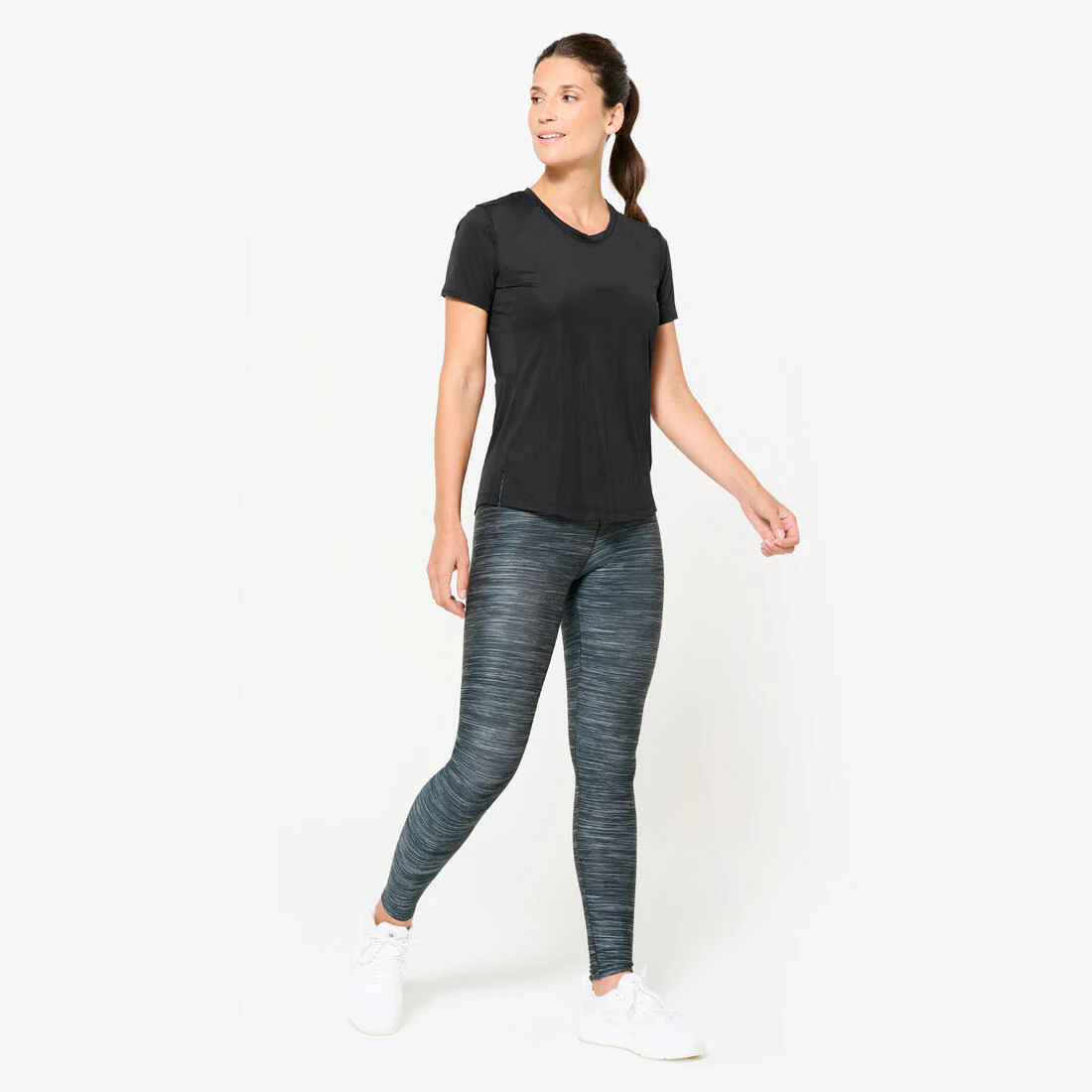 Leggings de fitness de tiro alto gris jaspeado con estampado para mujer - Image 4