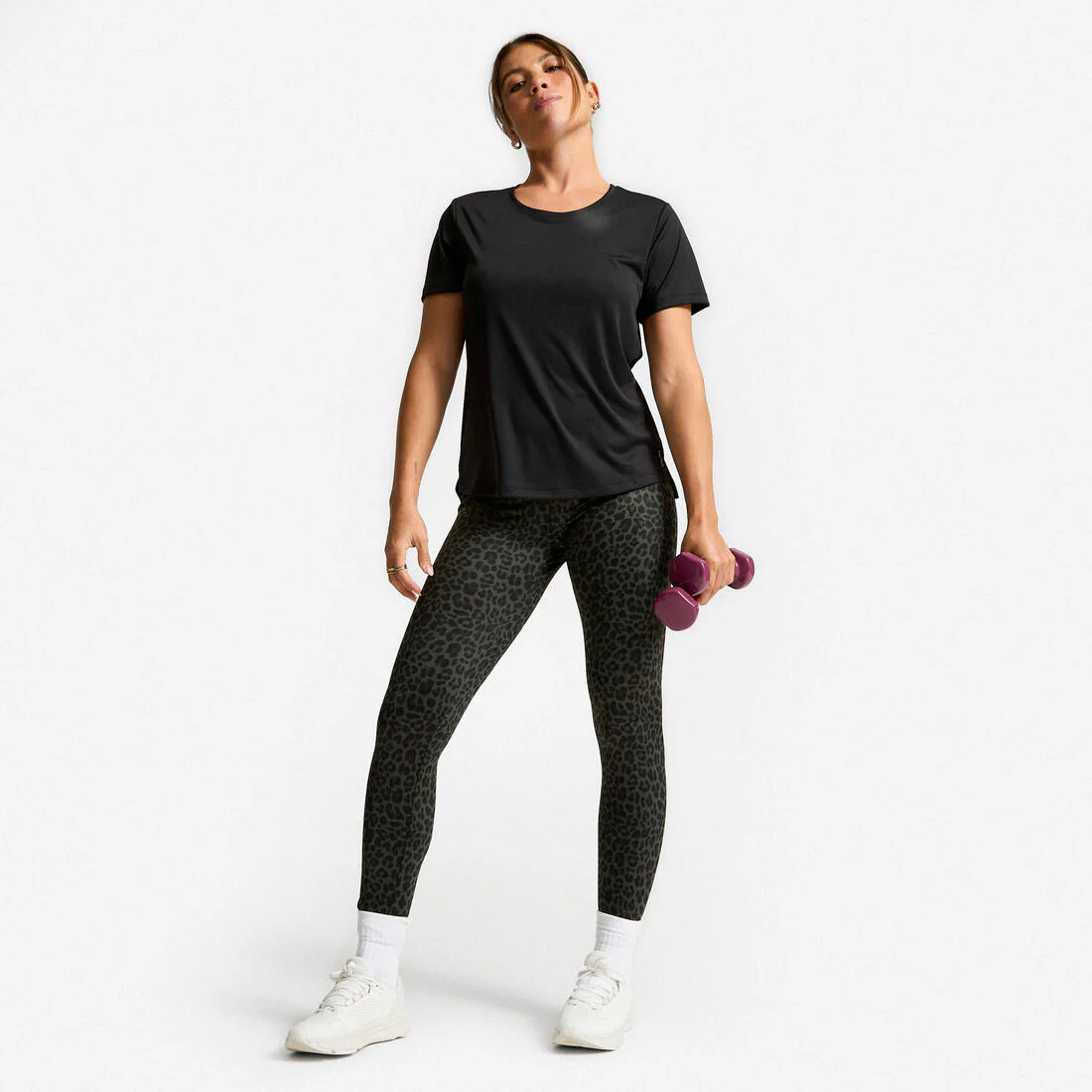 Leggings de fitness de tiro alto gris jaspeado con estampado para mujer - Image 5
