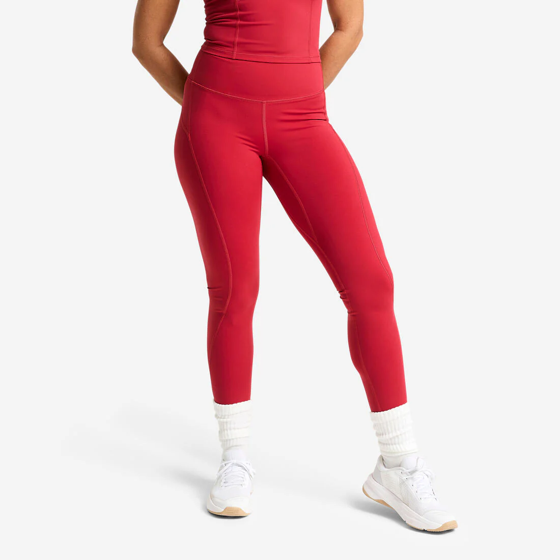 Leggings deportivos con corte moldeador de tiro alto rojo oscuro para mujer