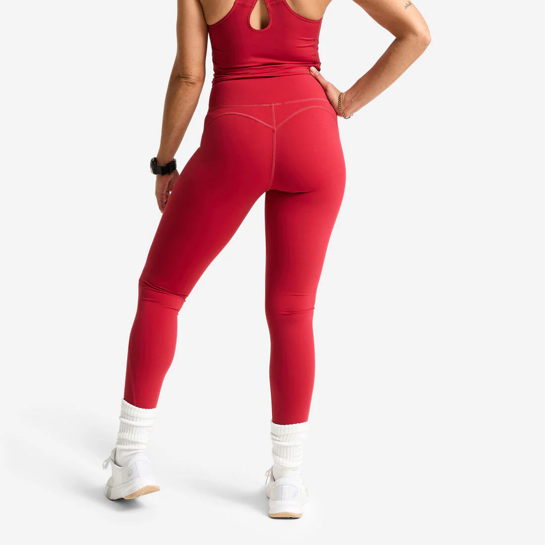 Leggings deportivos con corte moldeador de tiro alto rojo oscuro para mujer - Image 6