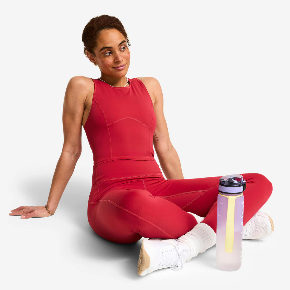 Leggings deportivos con corte moldeador de tiro alto rojo oscuro para mujer - Image 9