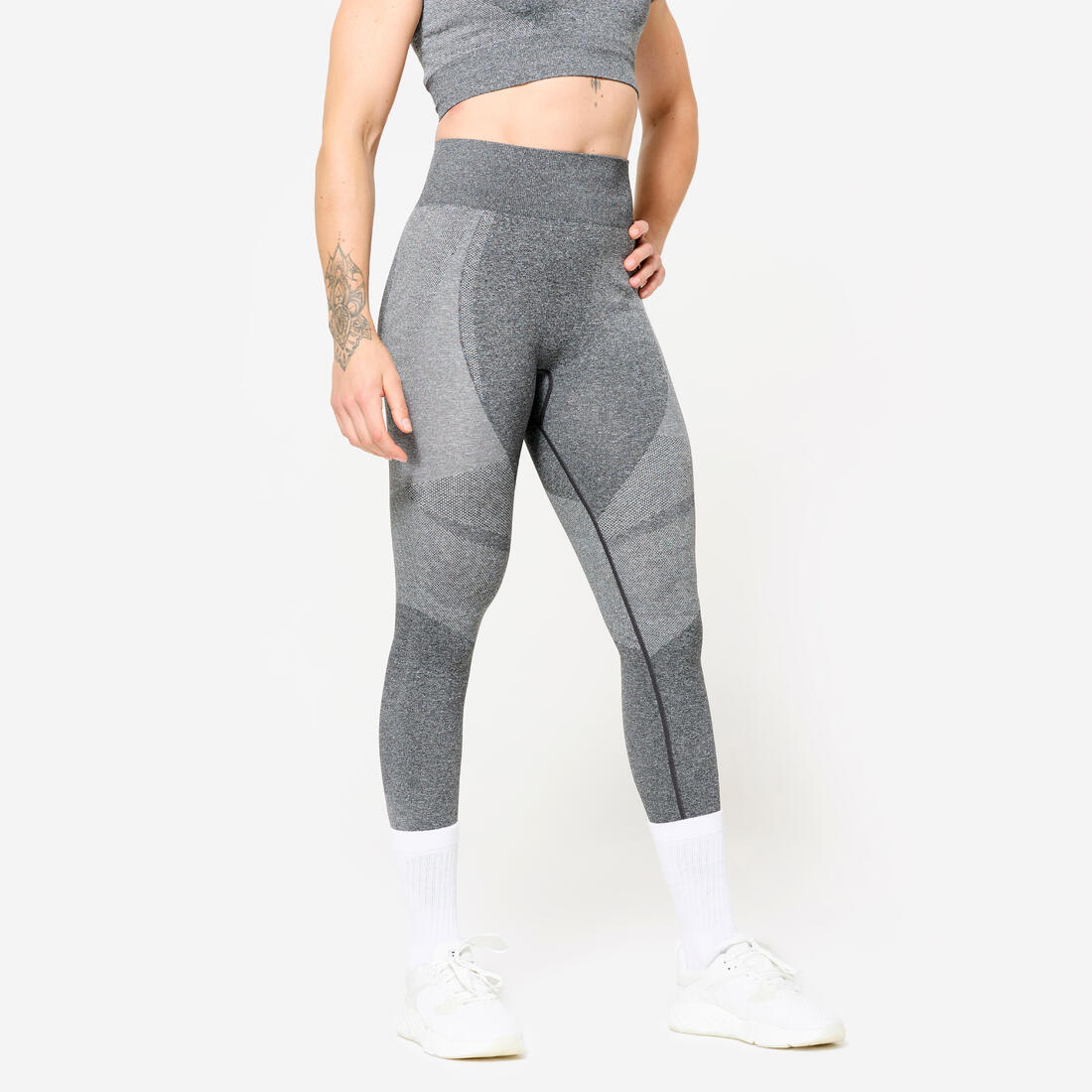 Mallas de Fitness Gris Sin Costuras Cintura Alta Bolsillo para Teléfono