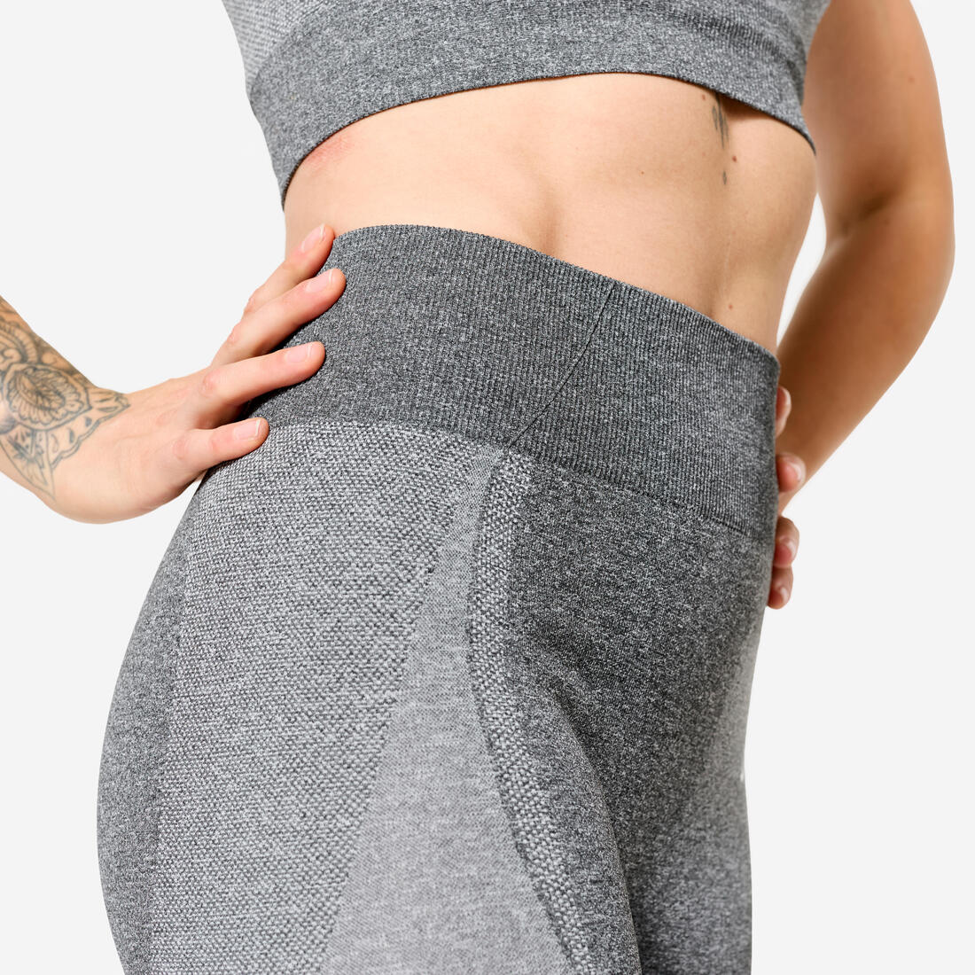 Mallas de Fitness Gris Sin Costuras Cintura Alta Bolsillo para Teléfono - Image 15