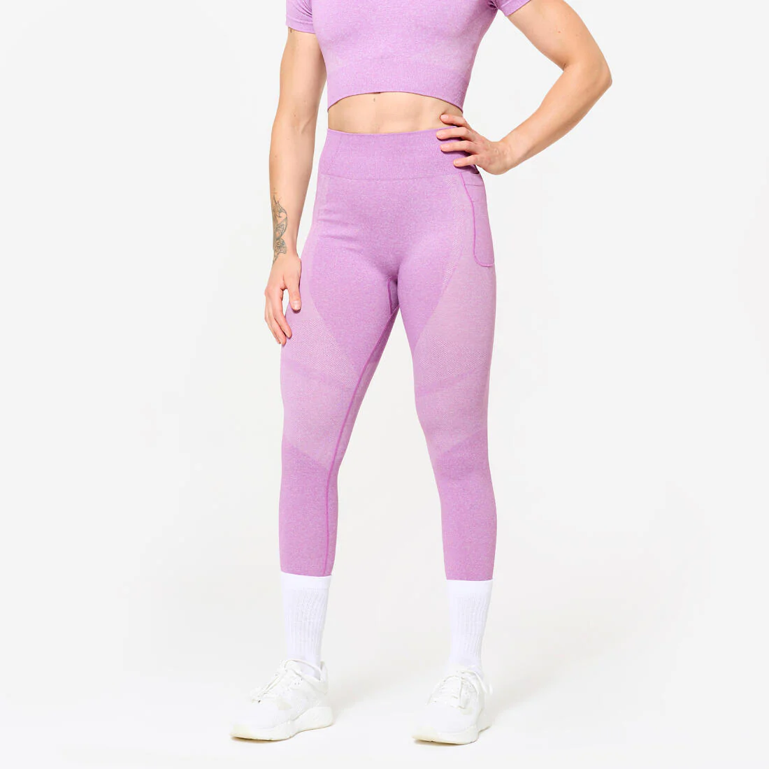 Mallas de Fitness Gris Sin Costuras Cintura Alta Bolsillo para Teléfono - Image 3