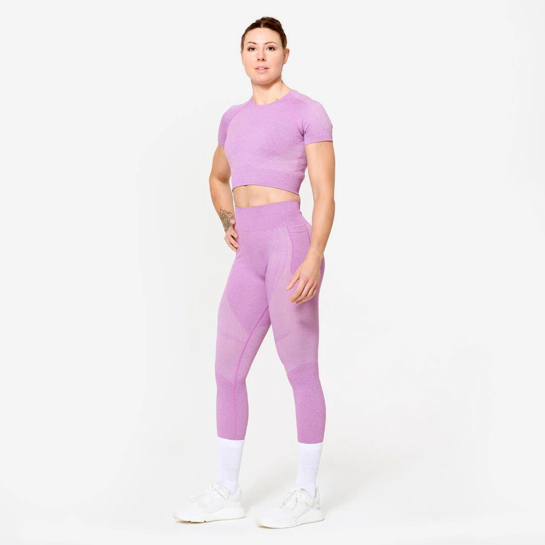 Mallas de Fitness Gris Sin Costuras Cintura Alta Bolsillo para Teléfono - Image 5