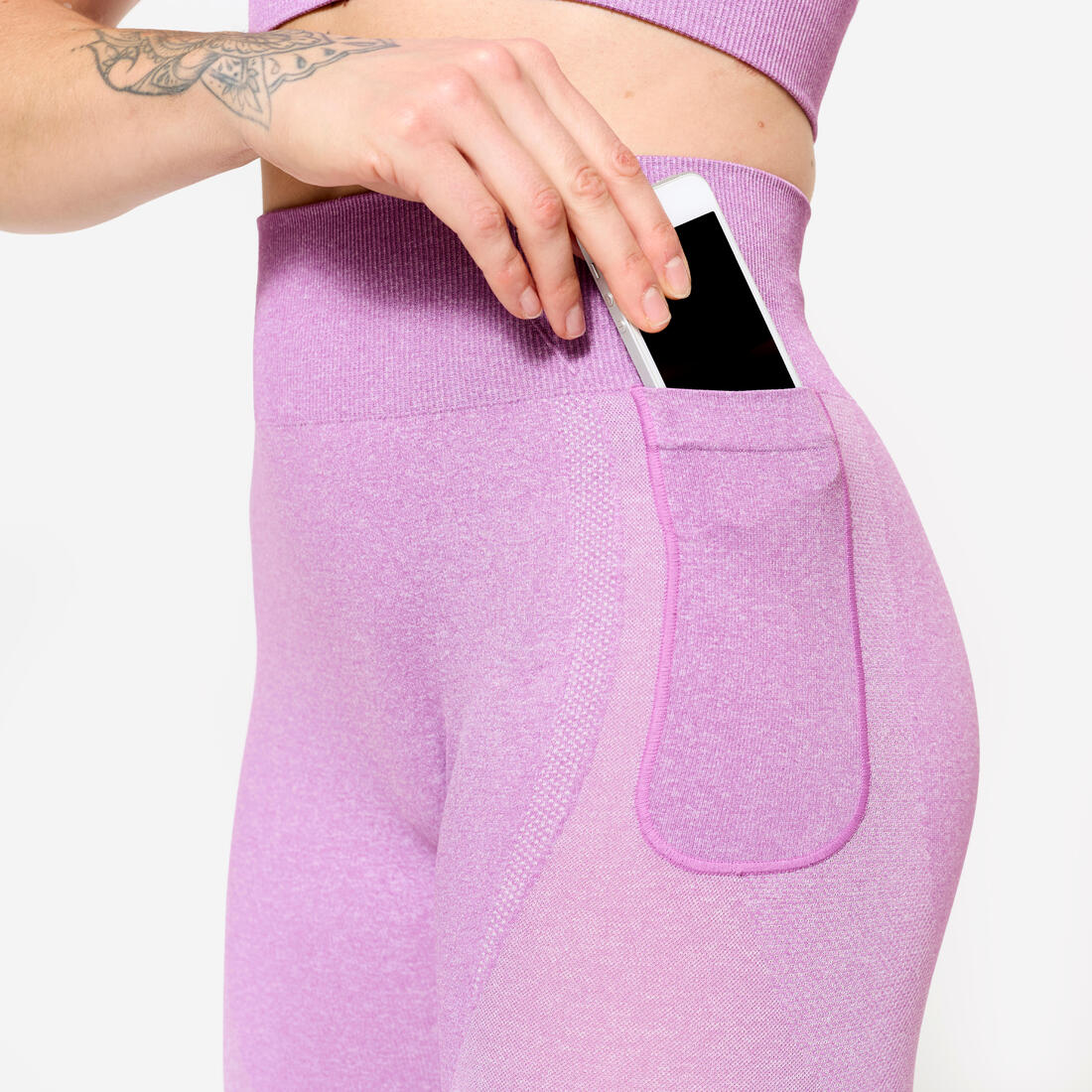 Mallas de Fitness Gris Sin Costuras Cintura Alta Bolsillo para Teléfono - Image 7