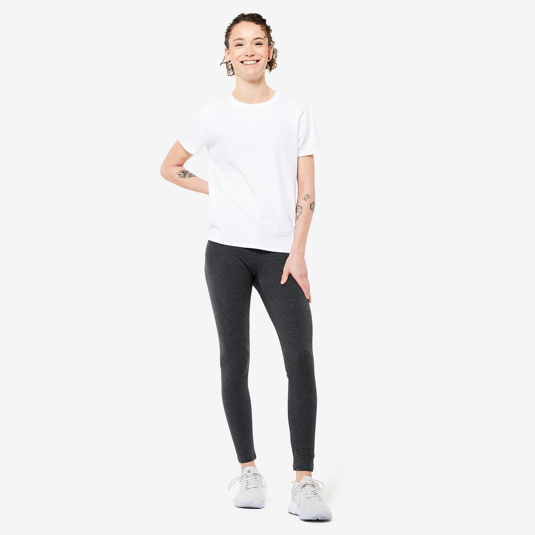 Mallas Fitness Salto 100 Mujer Gris Oscuro Jaspeado Slim - Image 4