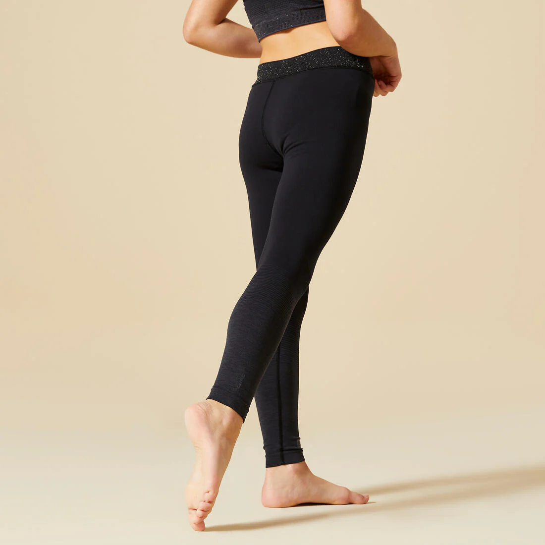 Mallas Gimnasia 580 Niña Negro/Gris Sin Costuras Cintura Purpurina - Image 3