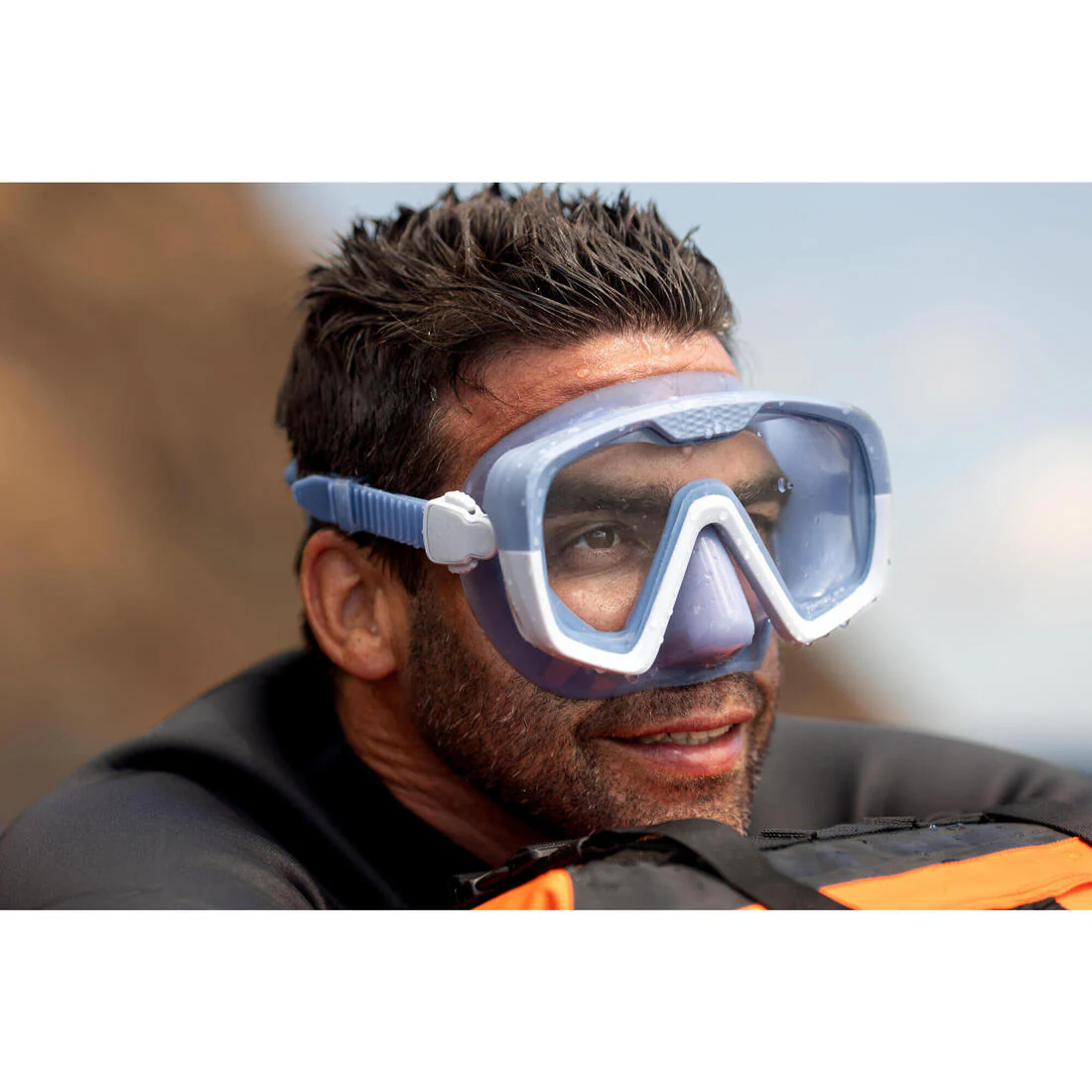 Máscara de buceo antivaho monolente con correa de silicón azul 100 - Image 12