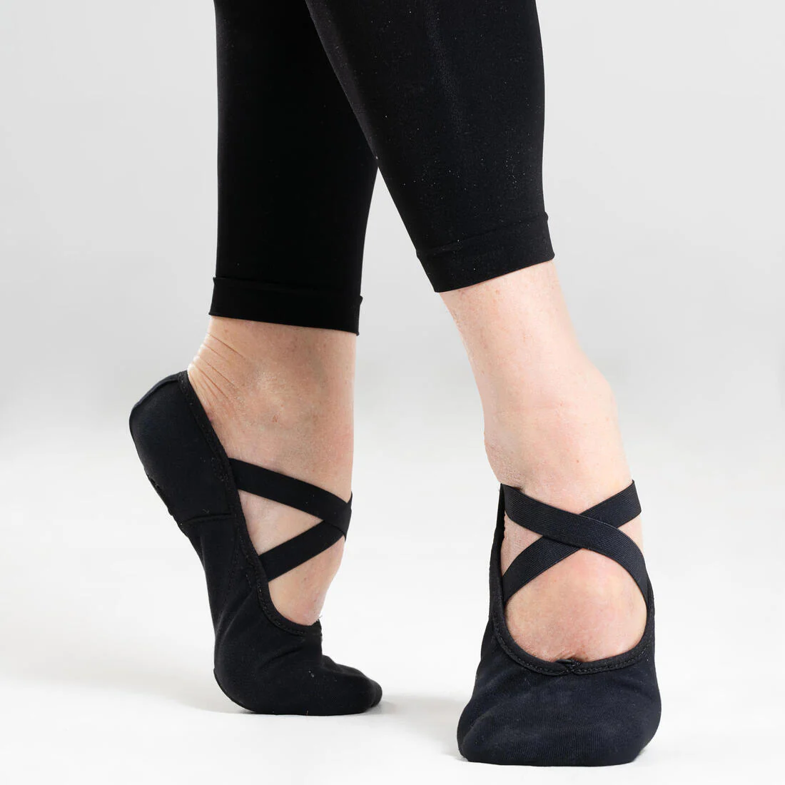 Medias puntas de danza clásica de tela con suela partida negras para mujer - Image 4