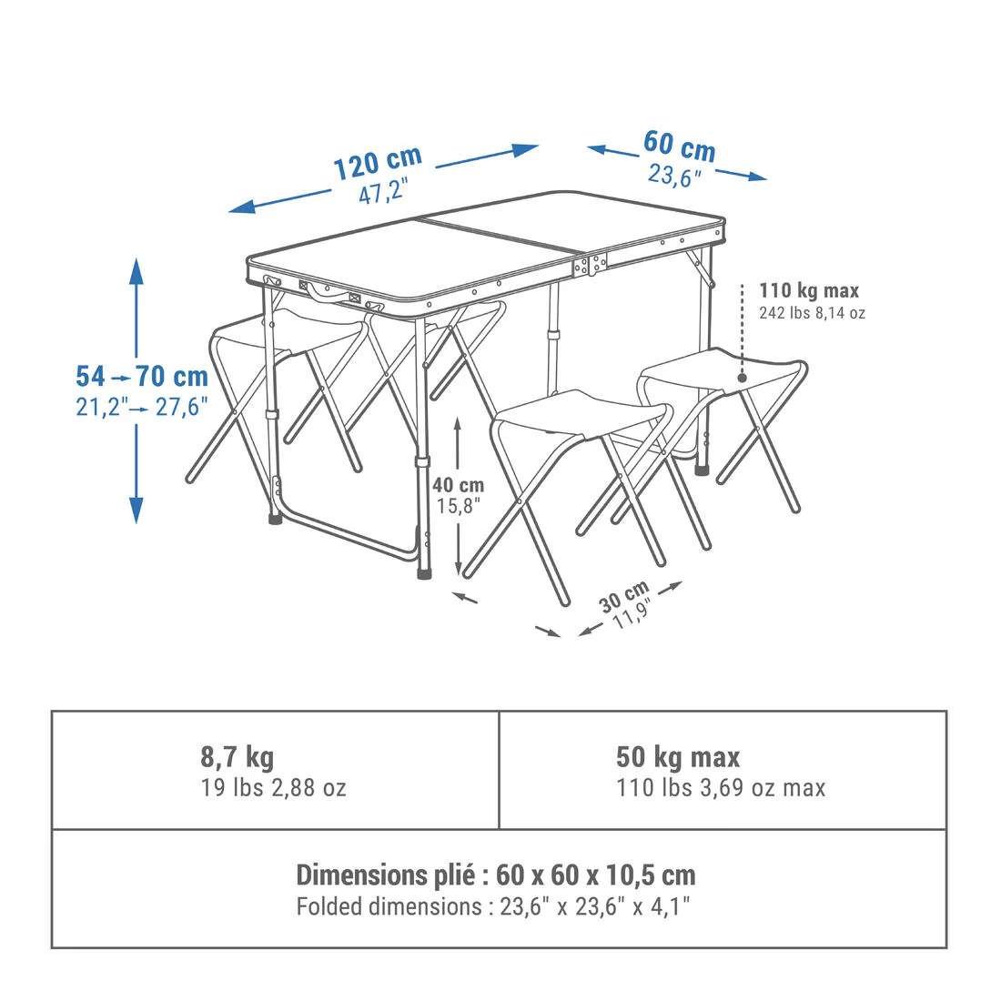 Mesa de camping plegable de 4 bancos para 4-6 personas - Image 4