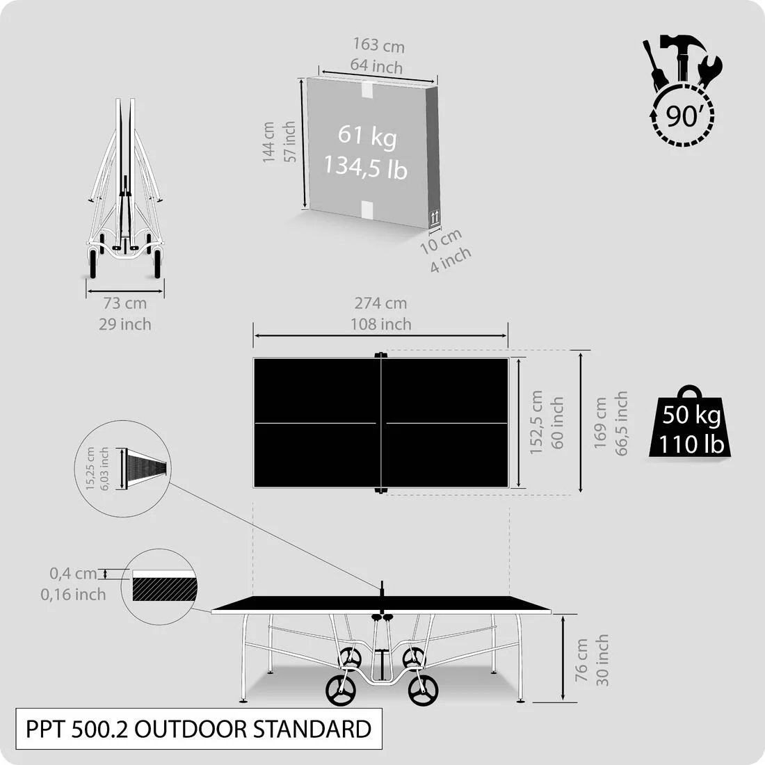 MESA DE PING-PONG EXTERIOR PPT 500.2 AZUL - Image 3