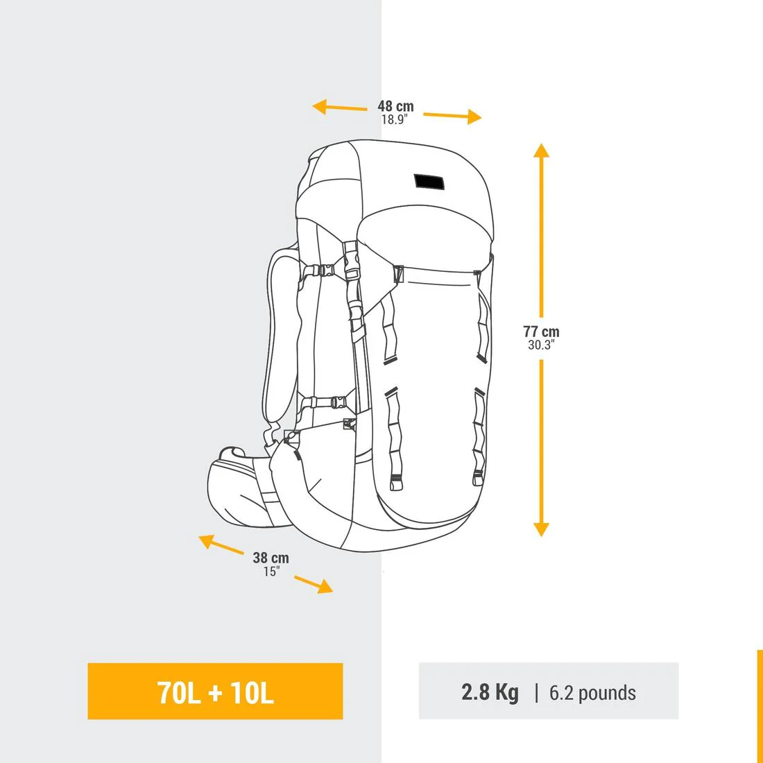 Mochila de trekking de 70 + 10 L para hombre MT900 Symbium - Image 6