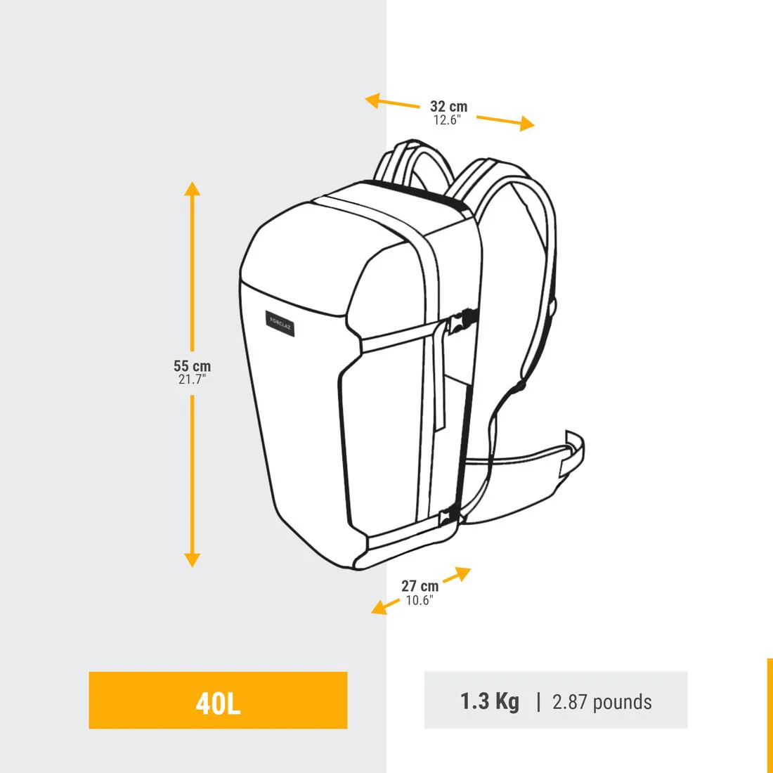 Mochila de viaje de 40 L negra 500 Organizer - Image 48