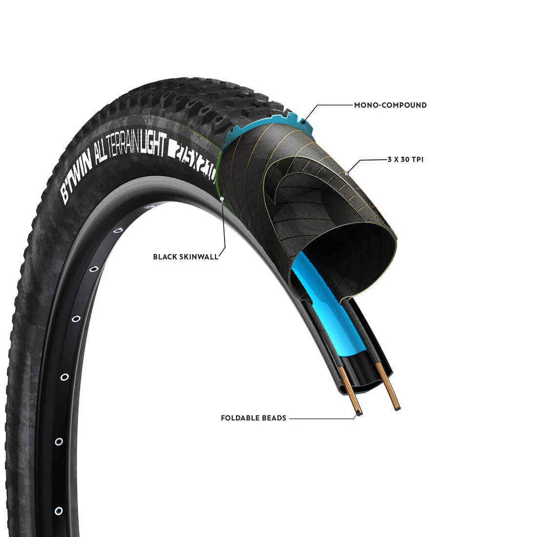NEUMÁTICO PARA BICICLETA DE MONTAÑA ALL TERRAIN 9 SPEED 27.5 x 2.10 TUBELESS READY - Image 2
