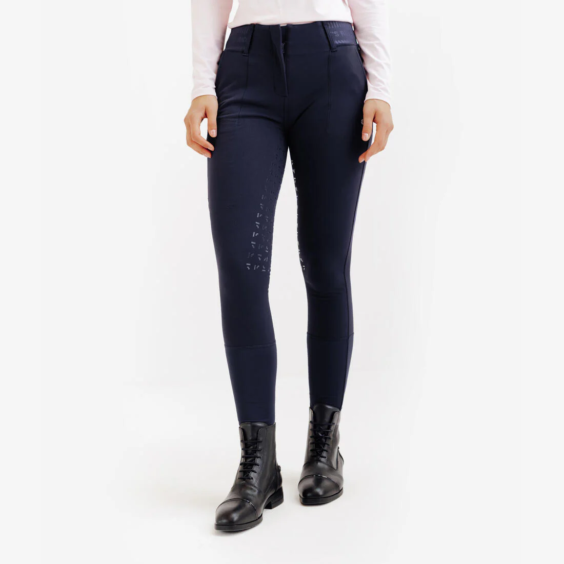 Pantalón de equitación con full grip azul noche para mujer Be You 500