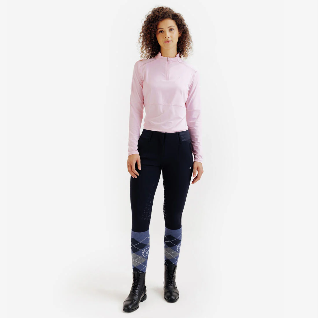 Pantalón de equitación con full grip azul noche para mujer Be You 500 - Image 2