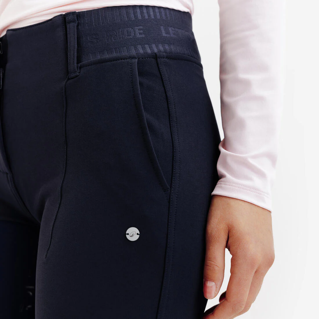 Pantalón de equitación con full grip azul noche para mujer Be You 500 - Image 3