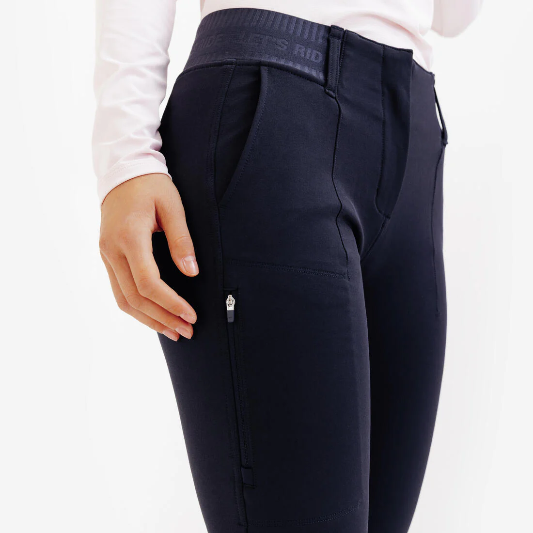 Pantalón de equitación con full grip azul noche para mujer Be You 500 - Image 5